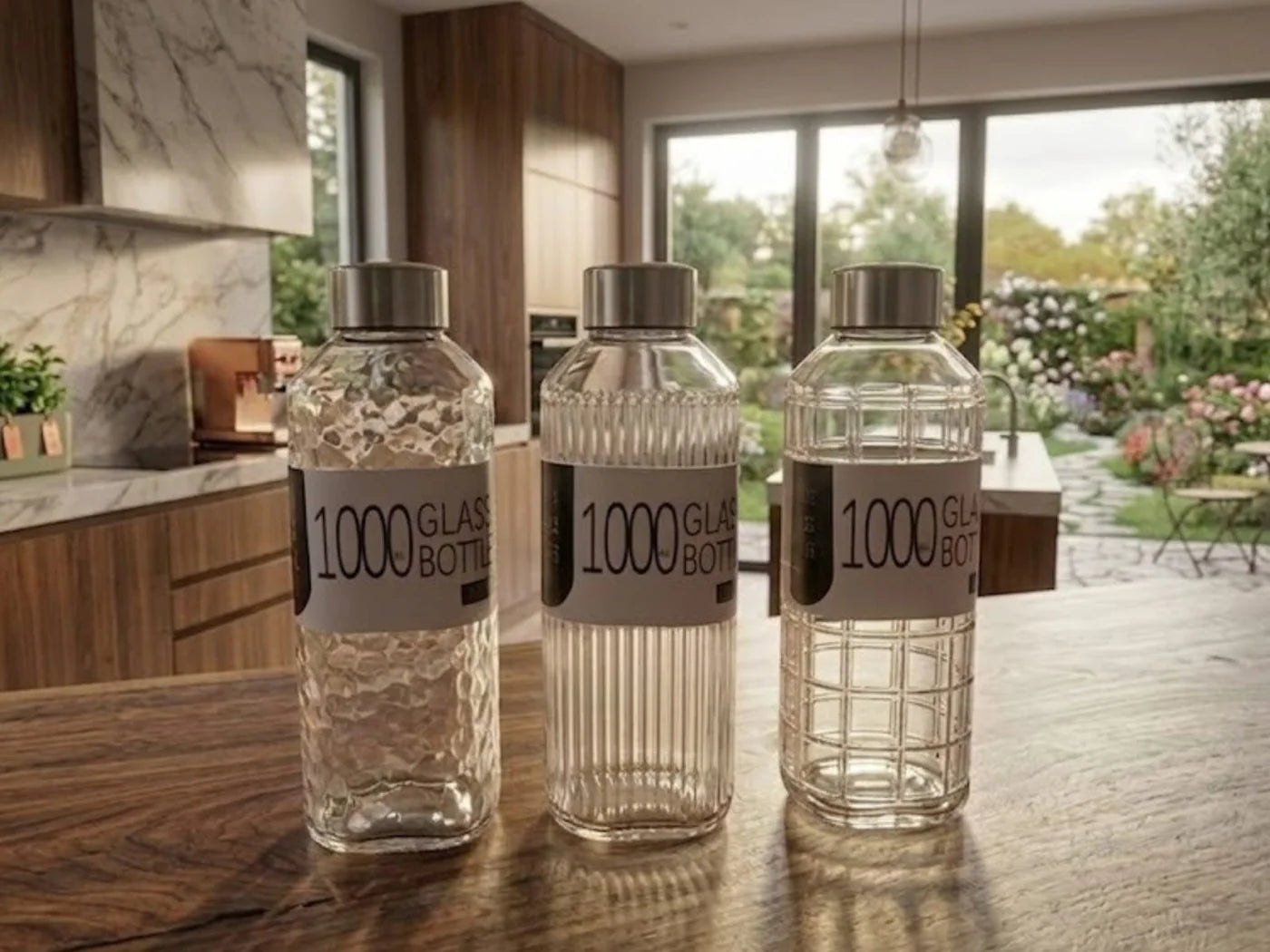 Square Glass Water Bottle 1 L with SS Cover