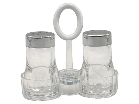 Acrylic salt&pepper shaker Set on Stand Chrome Cover