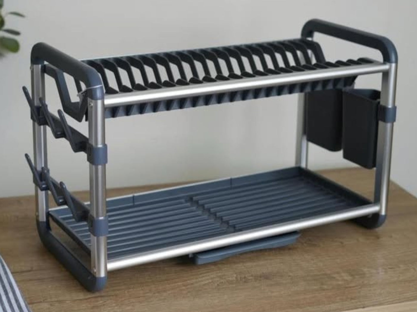 2 Tiers Aluminium Dish Rack with Removable Plastic Tray
