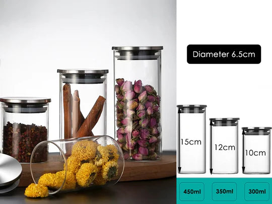Borosilicate Glass Round Jar Stainless Steel Cover 450ml