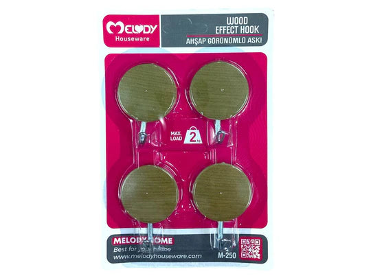 Wood-Like Adhesive Round Hook X4