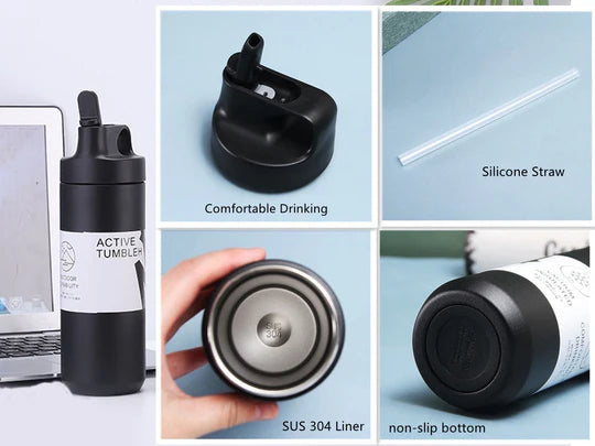 Active SS Bottle with Straw 550 ml - Vacuum Insulation