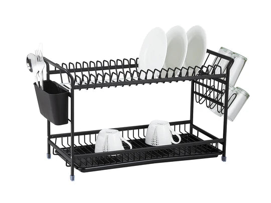 Black Aluminium Dish Rack 2 Tiers 64.5cm