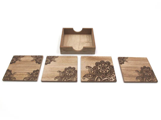 Coaster Set "Flower Engrave"
