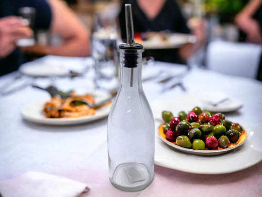 Glass Oil Bottle 300 ml with High Quality Metal Pourer