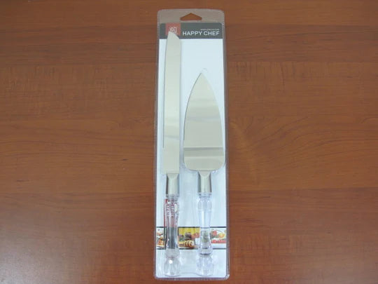 Knife and Server Set Faux Crystal Handles