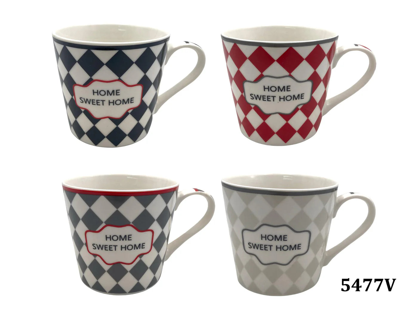 Large Porcelain Mug with Checkered Design