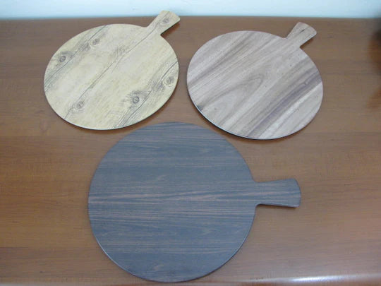 Round Melamine Plate with handle&wooden look finish 36cm