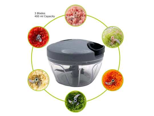 Silver Manual Food Chopper with 3 blades