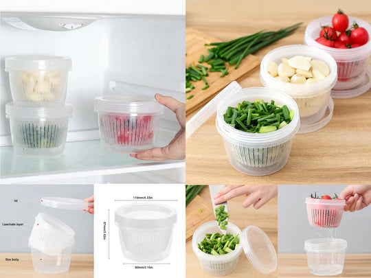 Small Round Food Storage Container with Strainer
