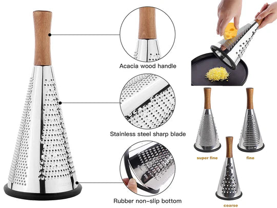 Stainless steel 3 sided round grater luxury wood handle