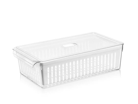 Super Clear Fridge Organizer w Plastic Strainer 37x21x10