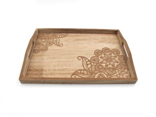 Wooden "Flower Engrave" Small Tray
