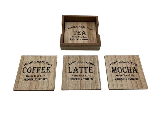 Wooden "Vintage Home" Coaster Set