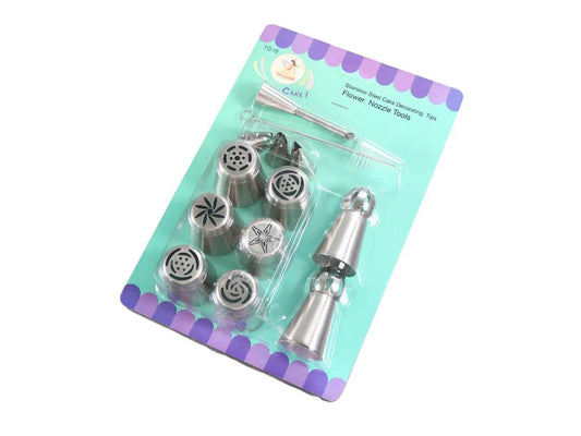 12 Stainless Steel Cream Bag Decoration Heads With Brush