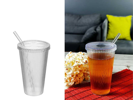 Lined Plastic Cup 600 ml with Glass Straw