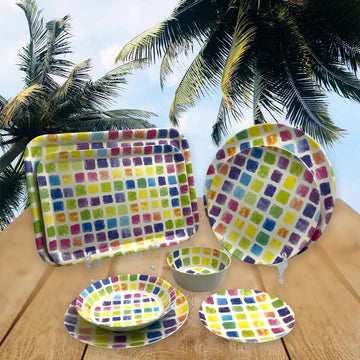 Colorful Squares Melamine Dessert Plates X6.