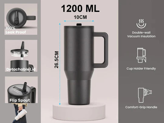 Leak Proof Large SS Tumbler Flip Spout WITH Handle and Straw