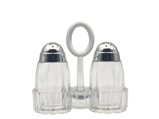 Acrylic salt&pepper shaker Set on Stand Dome Chrom Cover