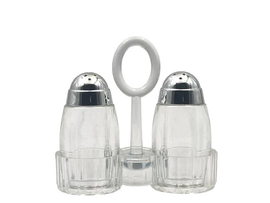Acrylic salt&pepper shaker Set on Stand Dome Chrom Cover