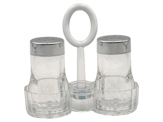 Acrylic salt&pepper shaker Set on Stand Chrome Cover