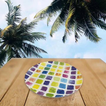 Colorful Squares Melamine Dinner Plates X6