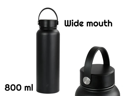 800ml Double Wall SS Thermal Bottle w Lid in Matte Black