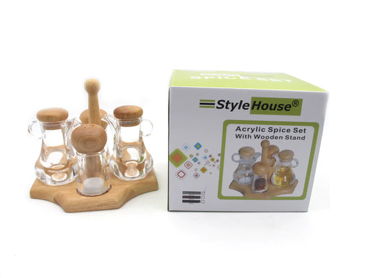 Acrylic Oil&Vinegar Set with wooden base