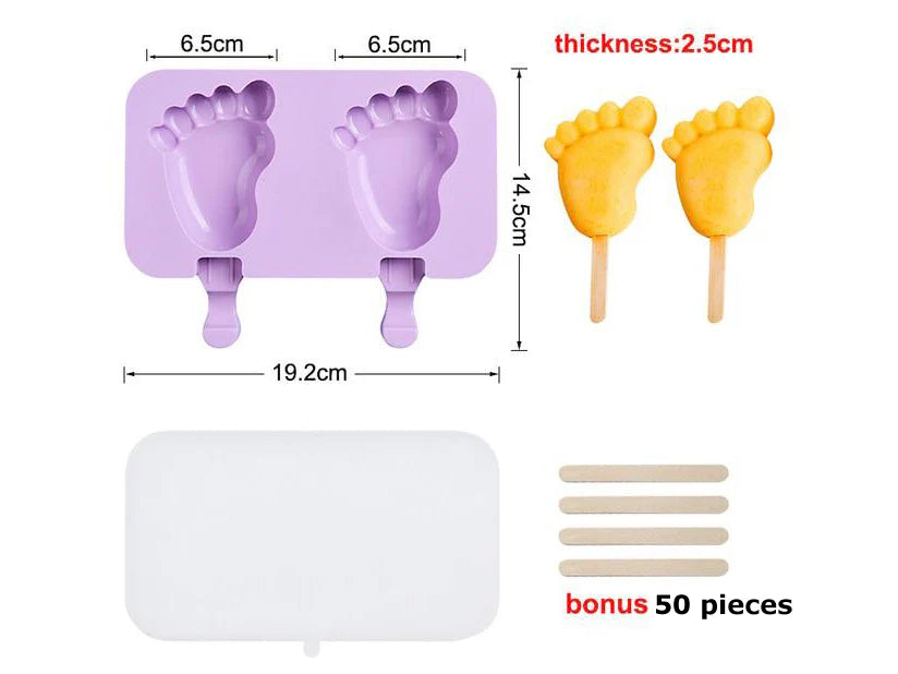 Baby feet silicone popsicle molds with cover & sticks
