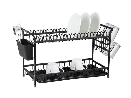 Black Aluminium Dish Rack 2 Tiers 64.5cm