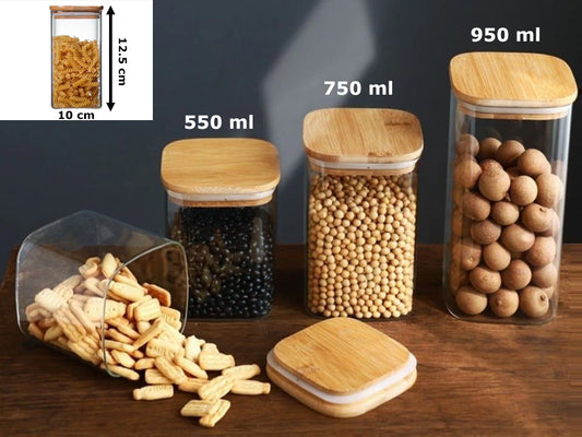 Borosilicate Glass SQ Jar Wood Cover 750 ml
