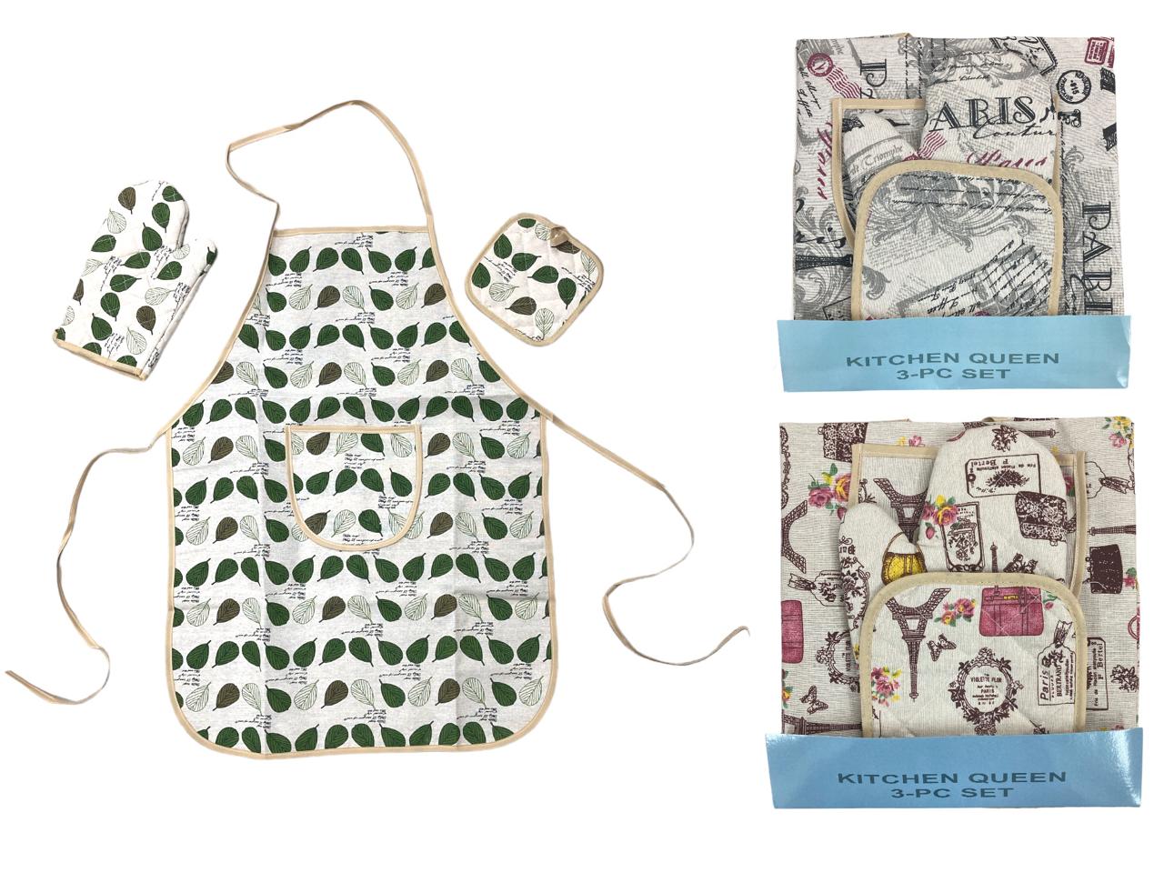 Colorful 100 % cotton apron with Mitten & Pot Holder