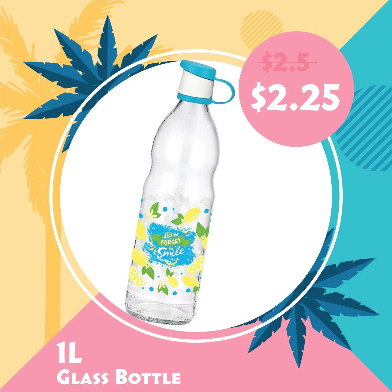 Decorated Glass Bottle, 1 lt