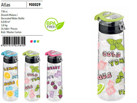 Decorated Plastic Water Bottle, 0.73lt