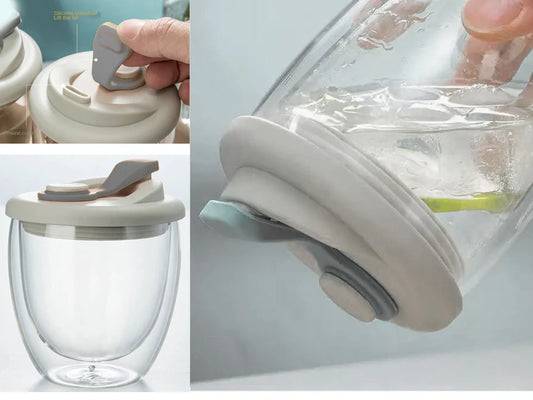 Double Wall Glass Cup with Leak Proof Cover 250 ml
