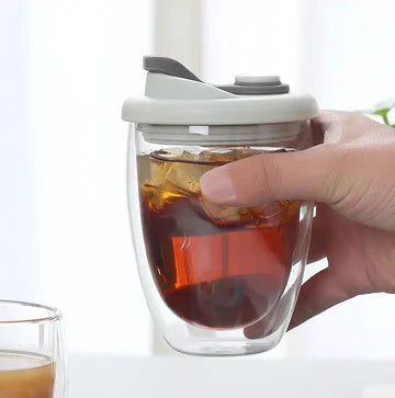 Double Wall Glass Cup with Leak Proof Cover 350 ml