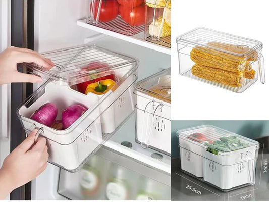 Fridge Storage Box w 2 Strainers & Cover & Handle