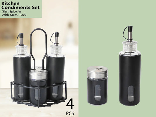 Glass Kitchen Condiment Set 4 pieces -Oil&Vinegar-S&P