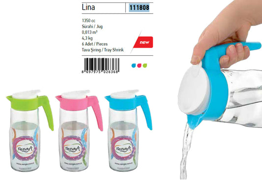 Glass Pitcher with Colored Lid 1.35lt