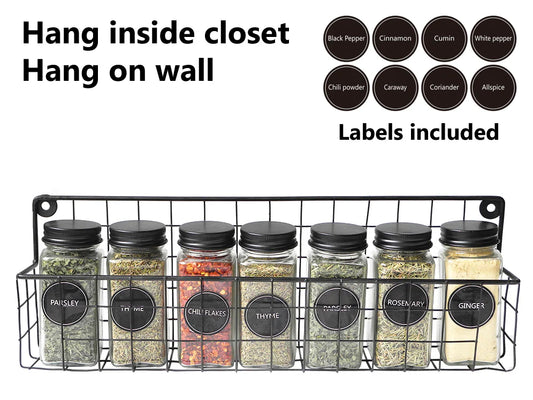 Glass Spice Set 7 pieces with Metal Hanging Rack