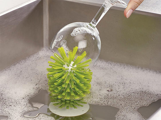 Glass Washer with Large Bristle Brush and Suction Cup