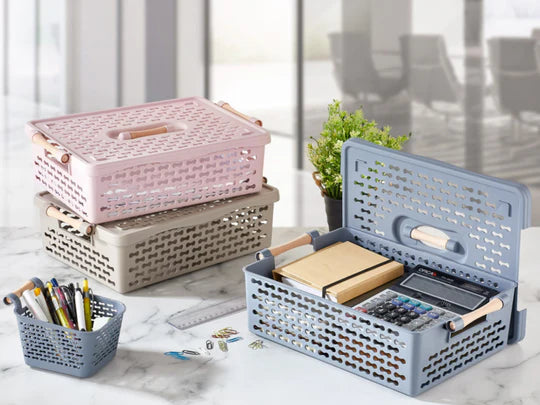 Low Large Size Basket with Wooden Handles and Lid 610