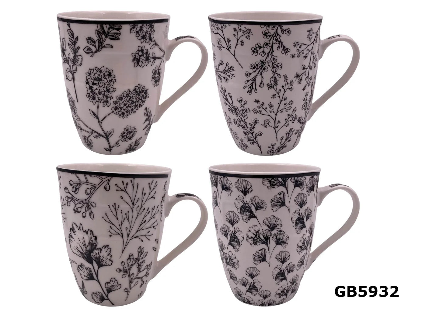 Porcelain Mug with Black Flowers