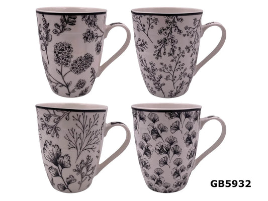 Porcelain Mug with Black Flowers