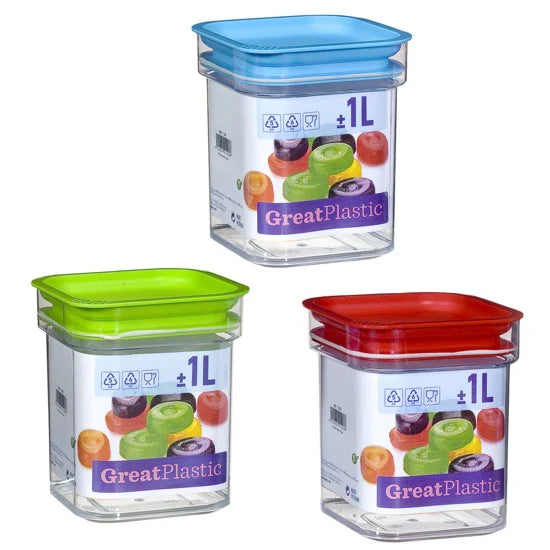 Plastic Squared JAr with Colorful Lid - 1 lt