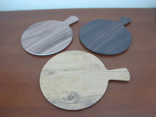 Round Melamine Plate with handle&wooden look finish 28cm