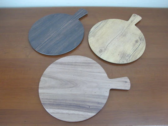 Round Melamine Plate with handle&wooden look finish 32cm