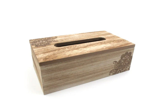 Wooden Tissue Box "Flower Engrave