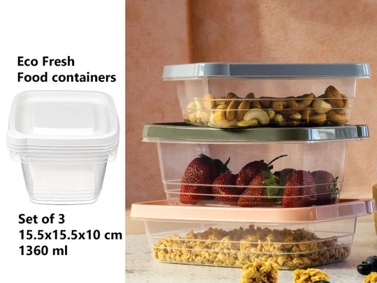 Set of 3 Eco Fresh Square Food Container 1360 ml