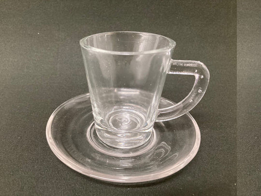 Set of 6 Glass Coffee Cups and Saucers